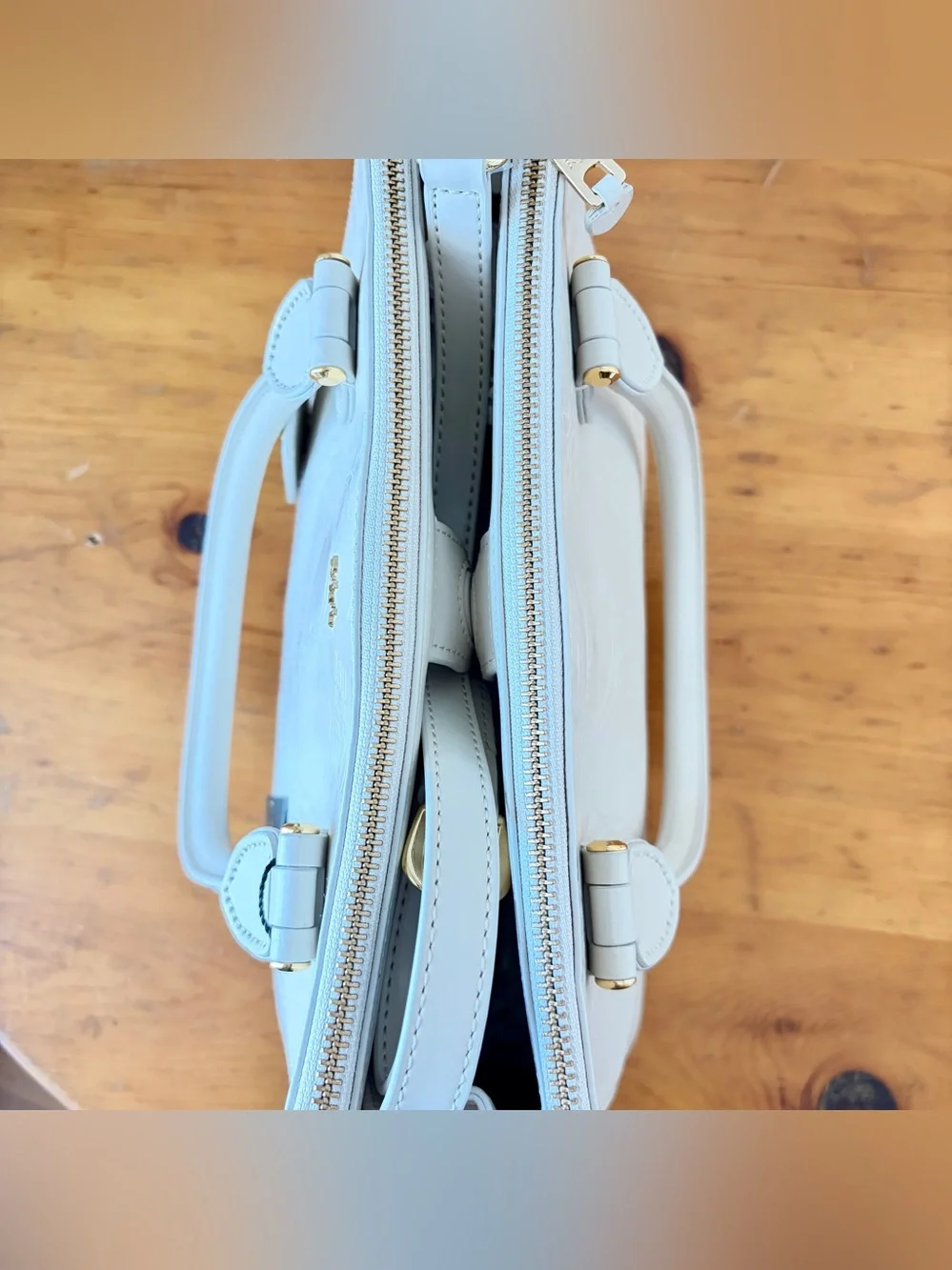 Lauren Ralph Lauren Taylor Belting Double Zip Ivory Embossed Leather Satchel NWT